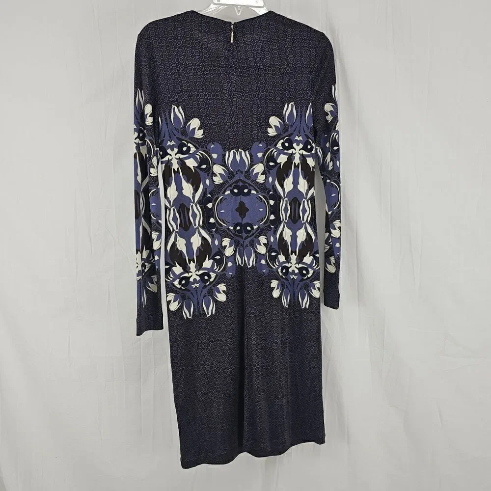 Tory Burch Flavia Blue Multicolored Long Sleeve Silk Dress Size Small